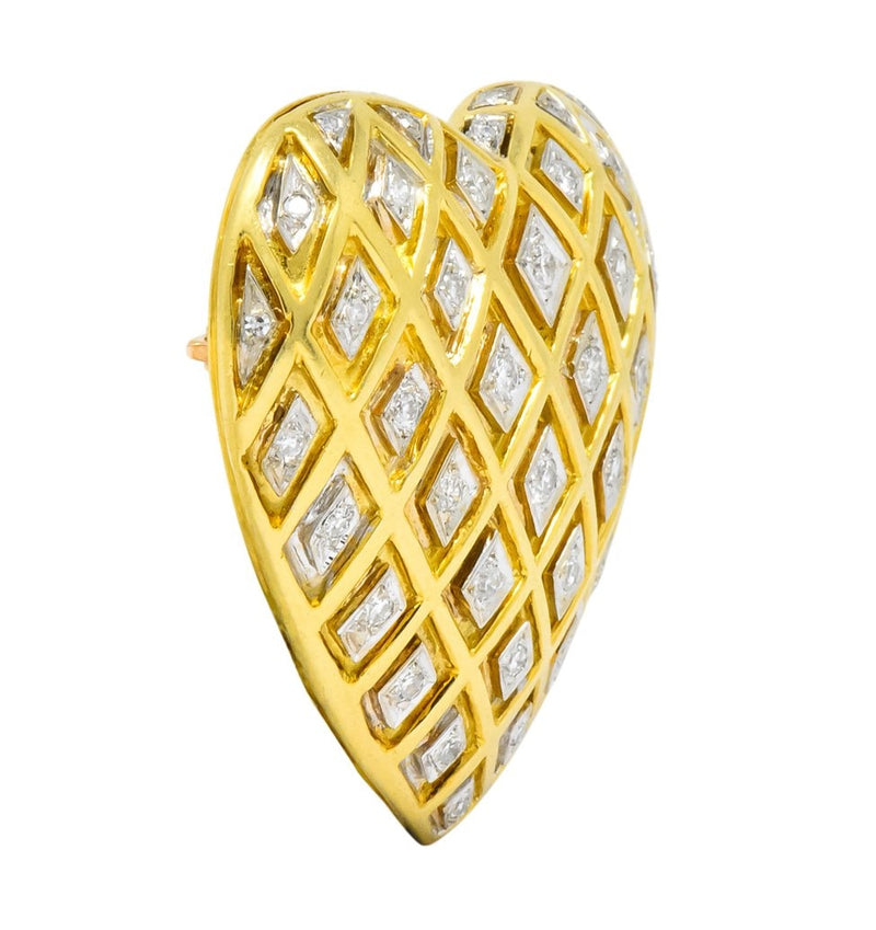 Tiffany & Co. Large Diamond Platinum-Topped 18 Karat Gold Heart Pendant Brooch - Wilson's Estate Jewelry