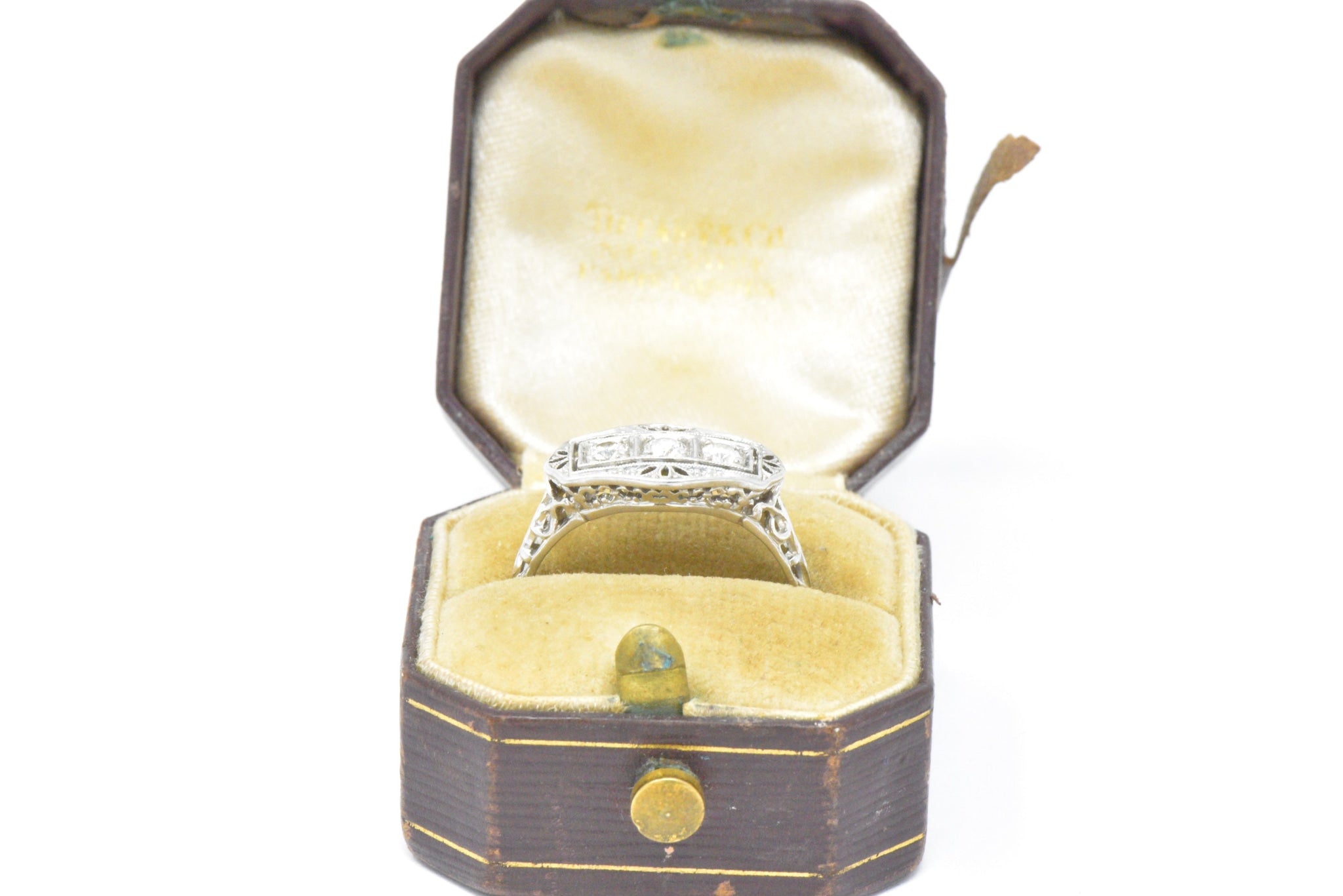 Tiffany & Co. Old European Diamond Platinum Panel Alternative Engagement Ring Wilson's Estate Jewelry