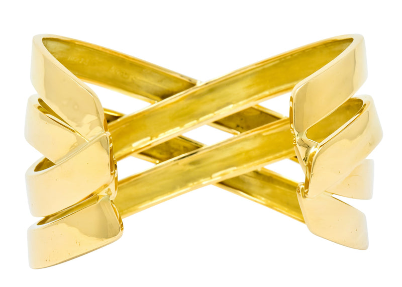 Tiffany & Co. Paloma Picasso French 18 Karat Yellow Gold Criss Cross Cuff Bracelet - Wilson's Estate Jewelry