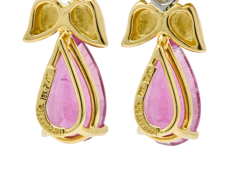 Tiffany & Co. Retro 4.85 CTW Tourmaline Diamond Platinum-Topped 18 Karat Gold Bow Earrings - Wilson's Estate Jewelry