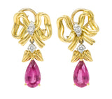 Tiffany & Co. Retro 4.85 CTW Tourmaline Diamond Platinum-Topped 18 Karat Gold Bow Earrings - Wilson's Estate Jewelry