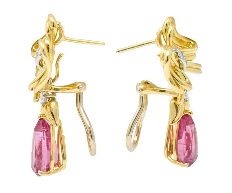 Tiffany & Co. Retro 4.85 CTW Tourmaline Diamond Platinum-Topped 18 Karat Gold Bow Earrings - Wilson's Estate Jewelry
