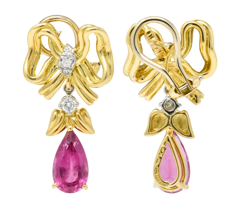 Tiffany & Co. Retro 4.85 CTW Tourmaline Diamond Platinum-Topped 18 Karat Gold Bow Earrings - Wilson's Estate Jewelry