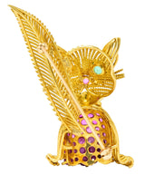 Tiffany & Co. Retro 5.45 CTW Ruby Emerald 18 Karat Yellow Gold Winking Cat Brooch - Wilson's Estate Jewelry