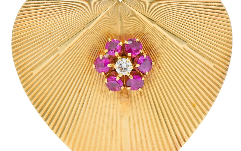 Tiffany & Co. Retro Ruby Diamond 14 Karat Gold Oversized Heart Pendant - Wilson's Estate Jewelry