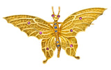 Tiffany & Co. Sapphire Ruby 18 Karat Green Gold Butterfly Brooch - Wilson's Estate Jewelry