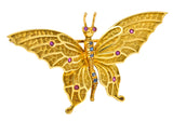 Tiffany & Co. Sapphire Ruby 18 Karat Green Gold Butterfly Brooch - Wilson's Estate Jewelry