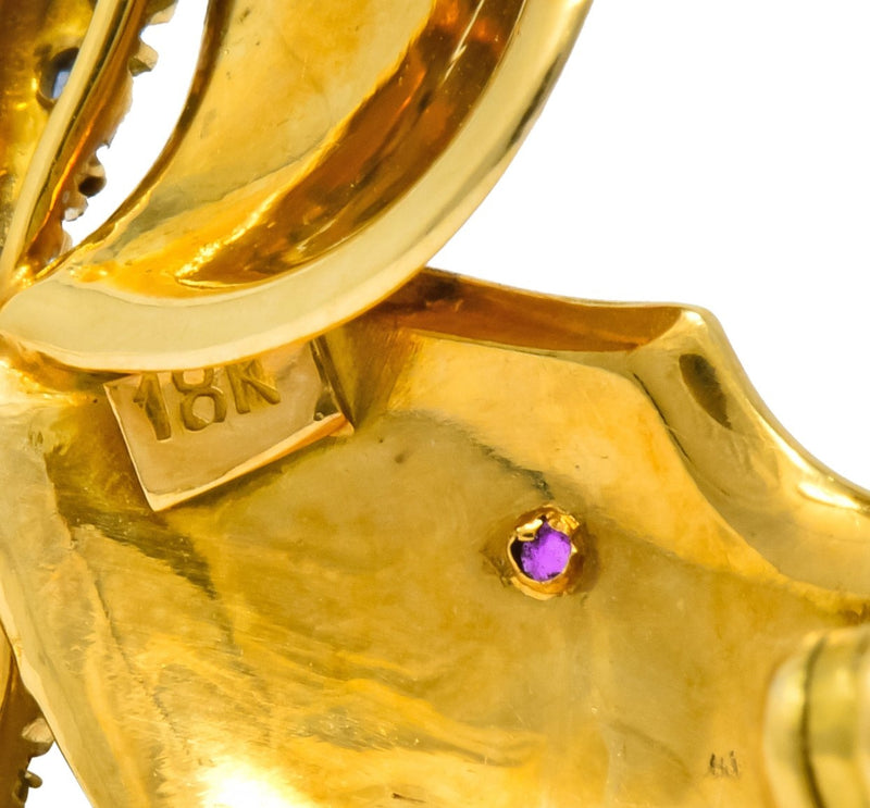 Tiffany & Co. Sapphire Ruby 18 Karat Green Gold Butterfly Brooch - Wilson's Estate Jewelry