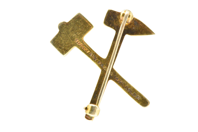 Tiffany & Co. Victorian 14 Karat Gold Hammer and Pick Brooch Pin Wilson's Estate Jewelry