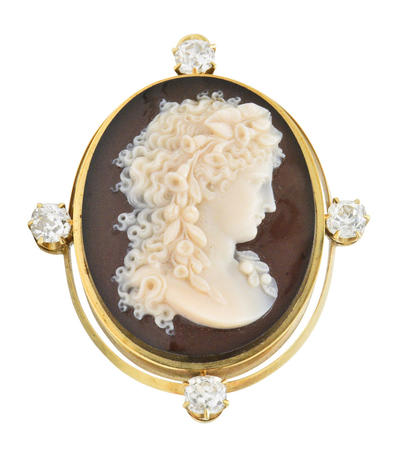 Tiffany & Co. Victorian 2.00 CTW Diamond Hardstone Cameo Pendant/Brooch Wilson's Estate Jewelry