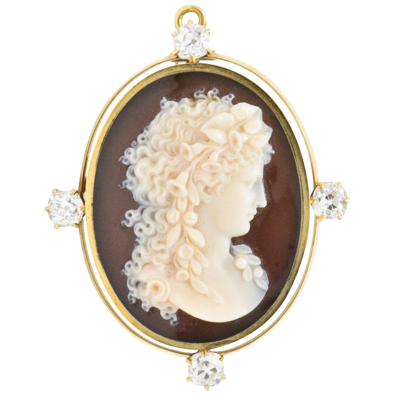 Tiffany & Co. Victorian 2.00 CTW Diamond Hardstone Cameo Pendant/Brooch Wilson's Estate Jewelry