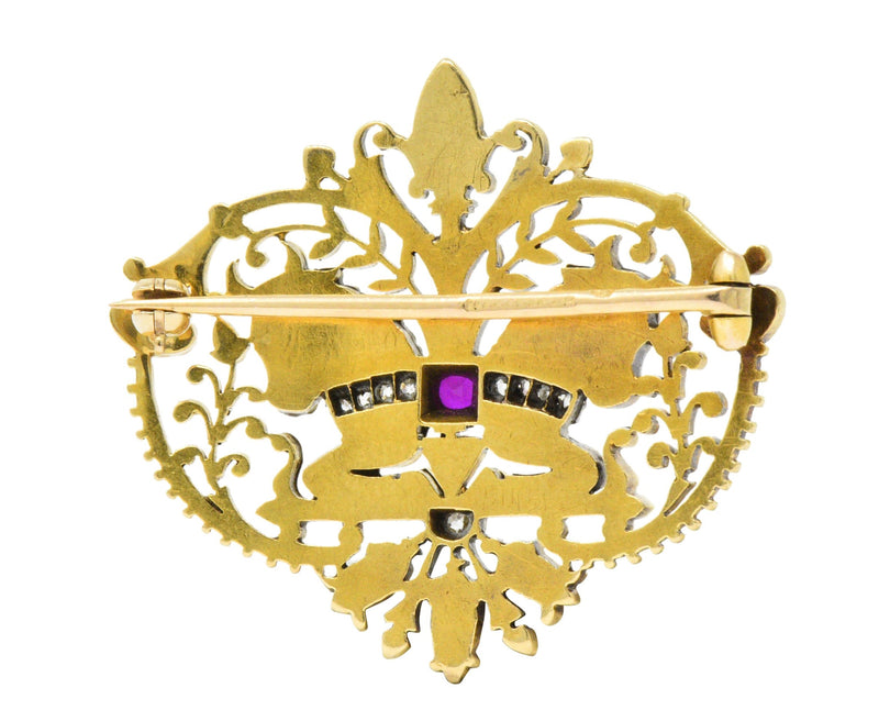 Tiffany & Co. Victorian Diamond Ruby Horse 18 Karat Yellow Gold Brooch Wilson's Estate Jewelry