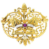 Tiffany & Co. Victorian Diamond Ruby Horse 18 Karat Yellow Gold Brooch Wilson's Estate Jewelry