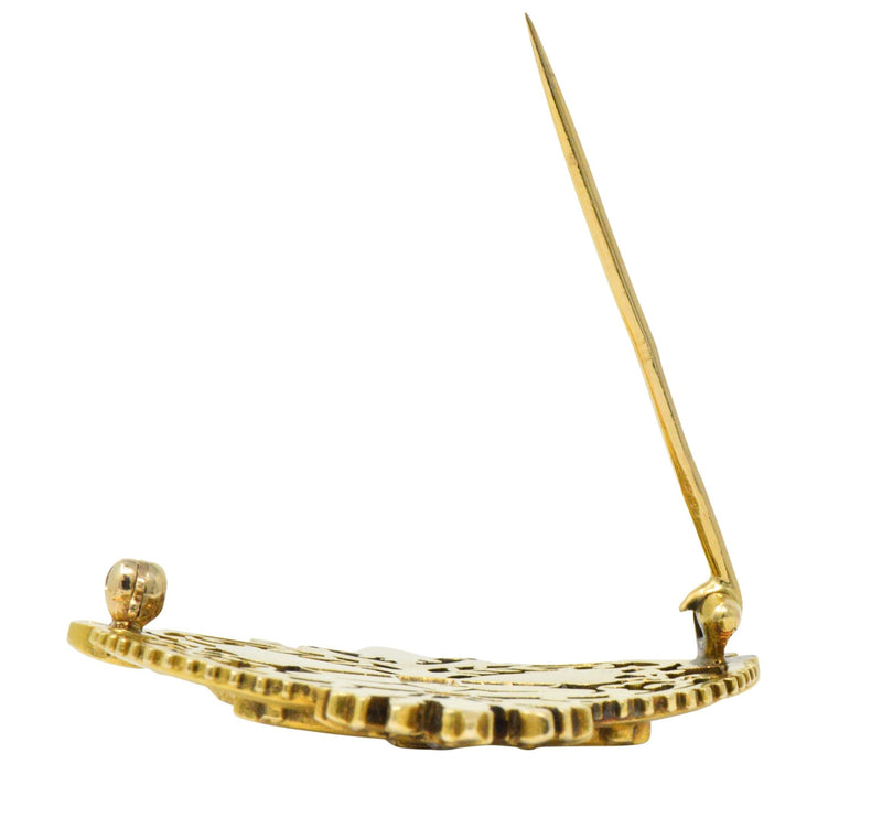 Tiffany & Co. Victorian Diamond Ruby Horse 18 Karat Yellow Gold Brooch Wilson's Estate Jewelry