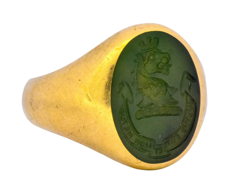 Tiffany & Co. Victorian Intaglio Jade 18 Karat Gold Lion Unisex Signet Ring - Wilson's Estate Jewelry