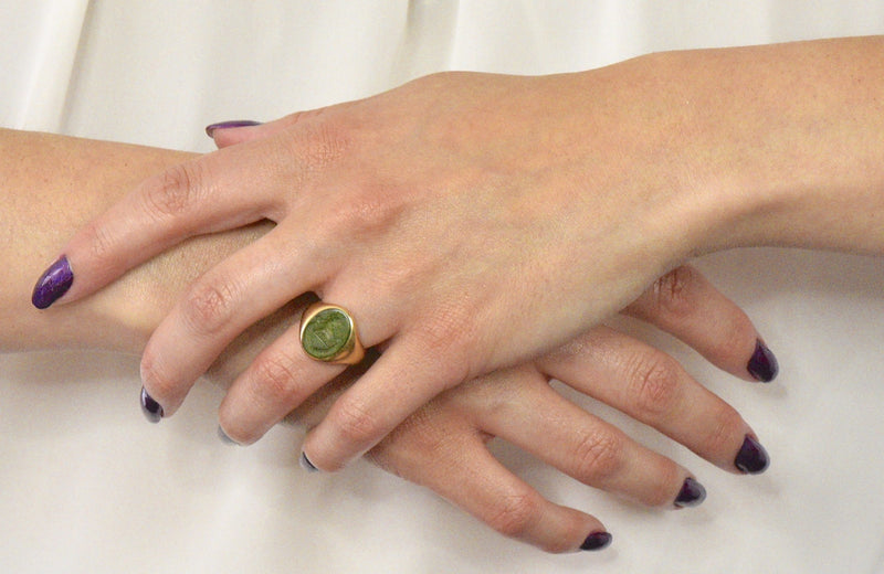Tiffany & Co. Victorian Intaglio Jade 18 Karat Gold Lion Unisex Signet Ring - Wilson's Estate Jewelry
