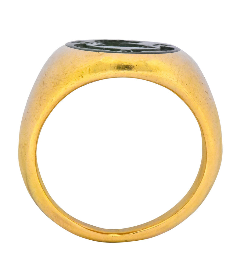 Tiffany & Co. Victorian Intaglio Jade 18 Karat Gold Lion Unisex Signet Ring - Wilson's Estate Jewelry