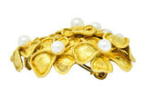 Tiffany & Co. Vintage 1970 Pearl 18 Karat Gold Floral Heart Brooch - Wilson's Estate Jewelry