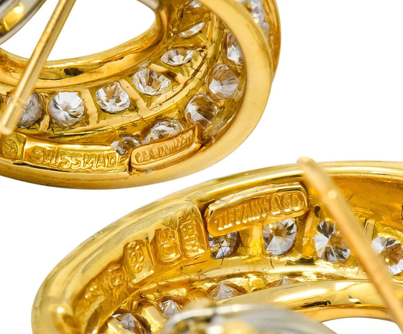 Tiffany & Co. Vintage 3.48 CTW Diamond 18 Karat Gold Hoop Swirl Earrings - Wilson's Estate Jewelry
