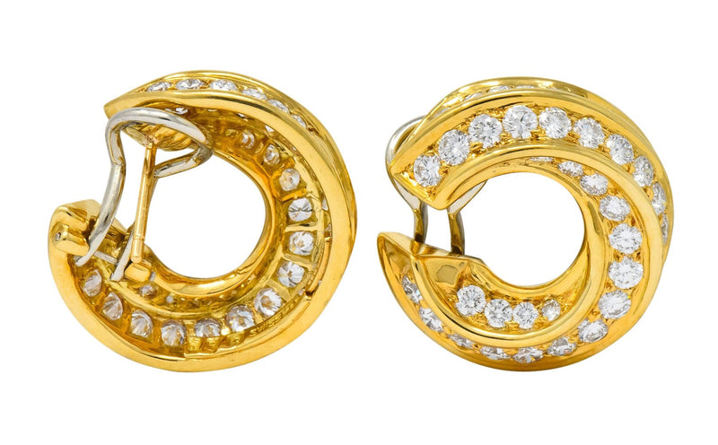 Tiffany & Co. Vintage 3.48 CTW Diamond 18 Karat Gold Hoop Swirl Earrings - Wilson's Estate Jewelry