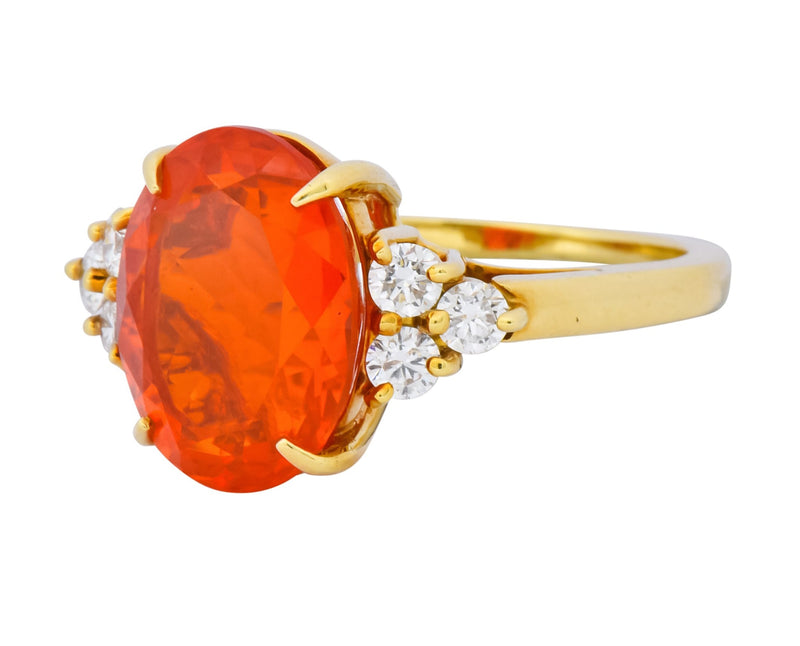Tiffany Co. Vintage 4.86 CTW Fire Opal Diamond 18 Karat Gold