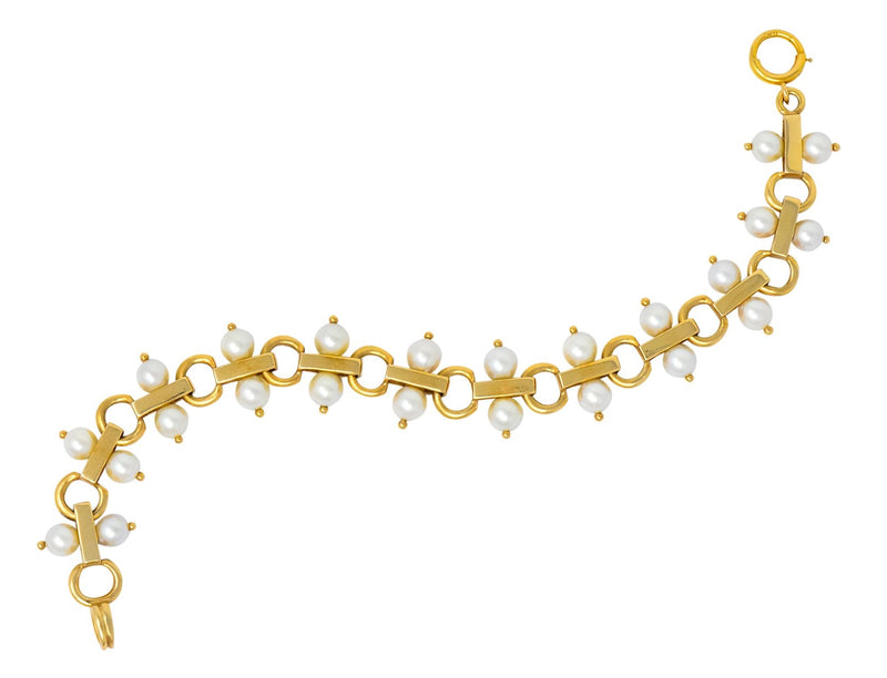 Tiffany & Co. Vintage Pearl 14 Karat Gold Link Bracelet - Wilson's Estate Jewelry