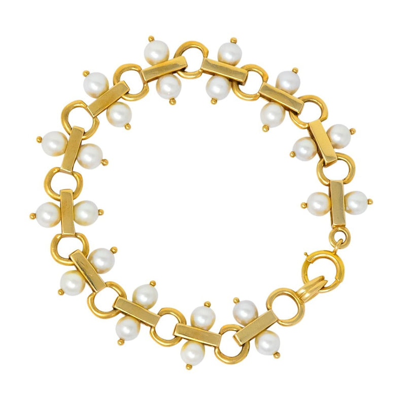 Tiffany & Co. Vintage Pearl 14 Karat Gold Link Bracelet - Wilson's Estate Jewelry