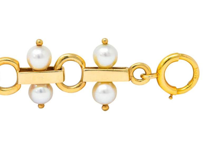 Tiffany & Co. Vintage Pearl 14 Karat Gold Link Bracelet - Wilson's Estate Jewelry