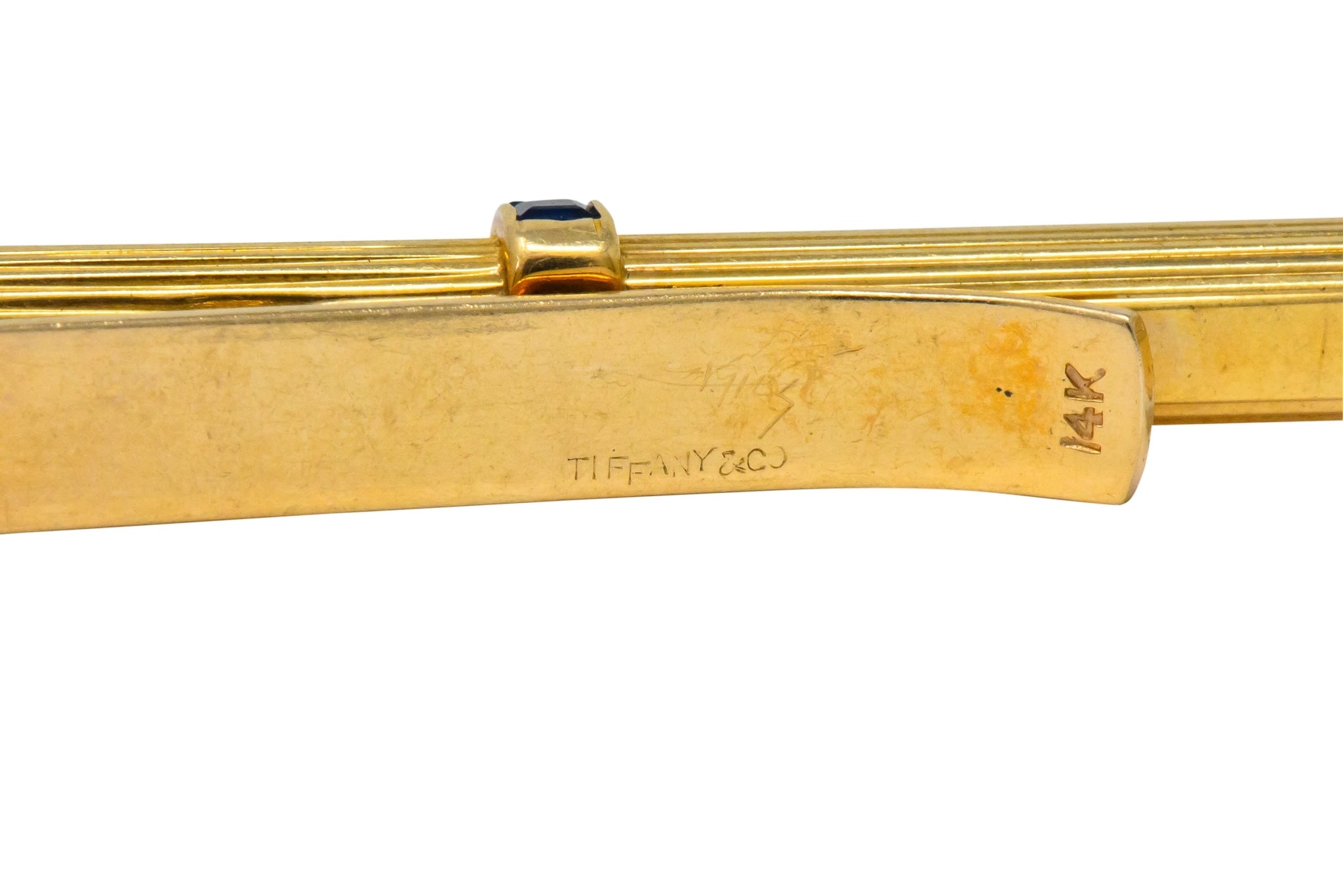 Tiffany & Co. Vintage Sapphire 14 Karat Gold Men's Tie Clip - Wilson's Estate Jewelry