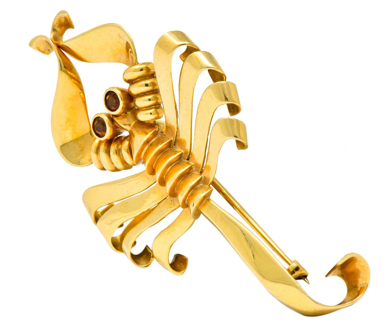Trabert & Hoeffer Mauboussin Retro Citrine 14 Karat Gold Scorpion Brooch - Wilson's Estate Jewelry