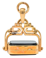 Unique 1870's French Victorian Agate Hardstone 14 Karat Gold Locket Fob Pendant - Wilson's Estate Jewelry