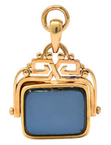 Unique 1870's French Victorian Agate Hardstone 14 Karat Gold Locket Fob Pendant - Wilson's Estate Jewelry