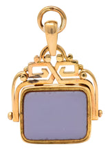 Unique 1870's French Victorian Agate Hardstone 14 Karat Gold Locket Fob Pendant - Wilson's Estate Jewelry