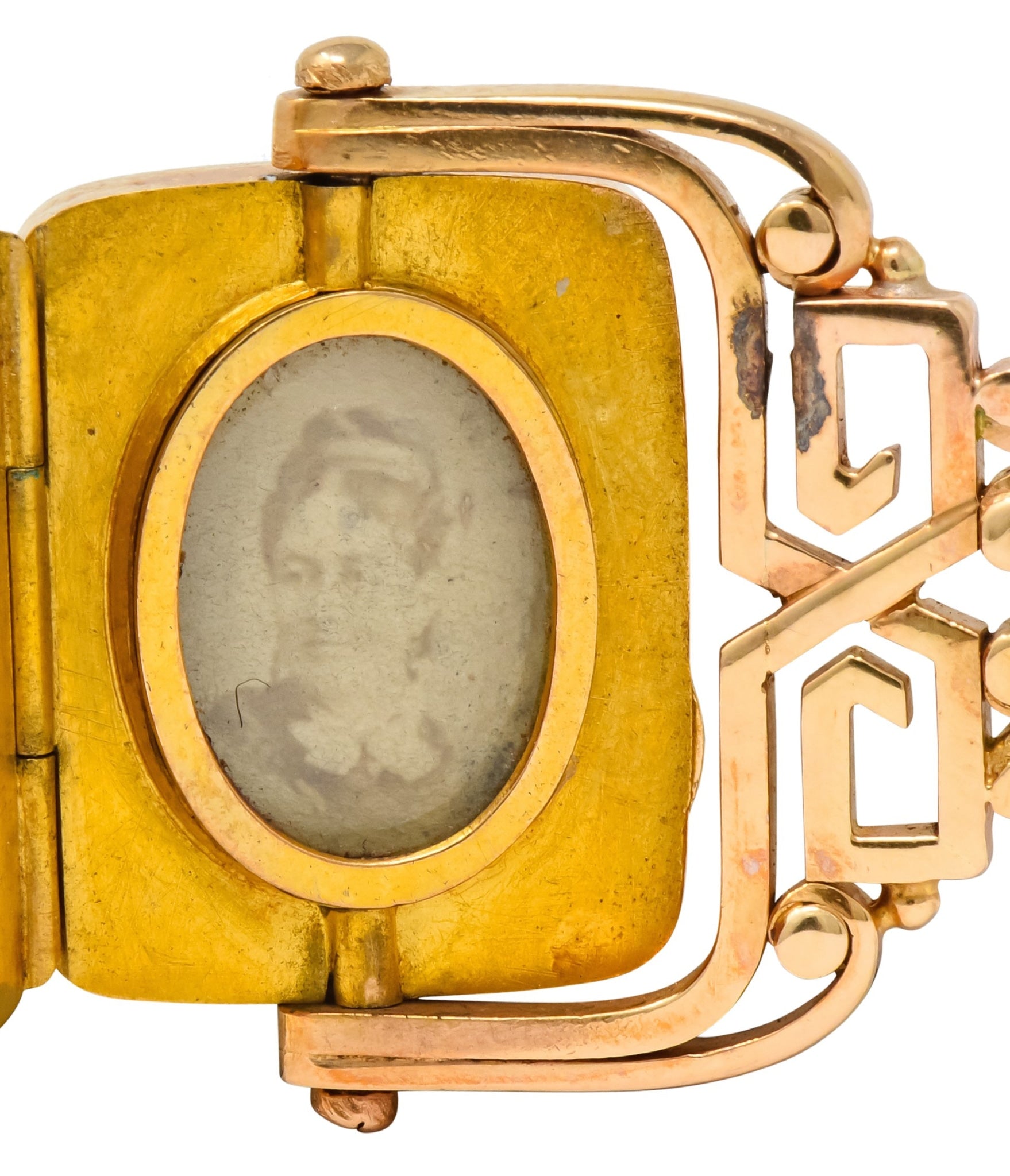 Unique 1870's French Victorian Agate Hardstone 14 Karat Gold Locket Fob Pendant - Wilson's Estate Jewelry