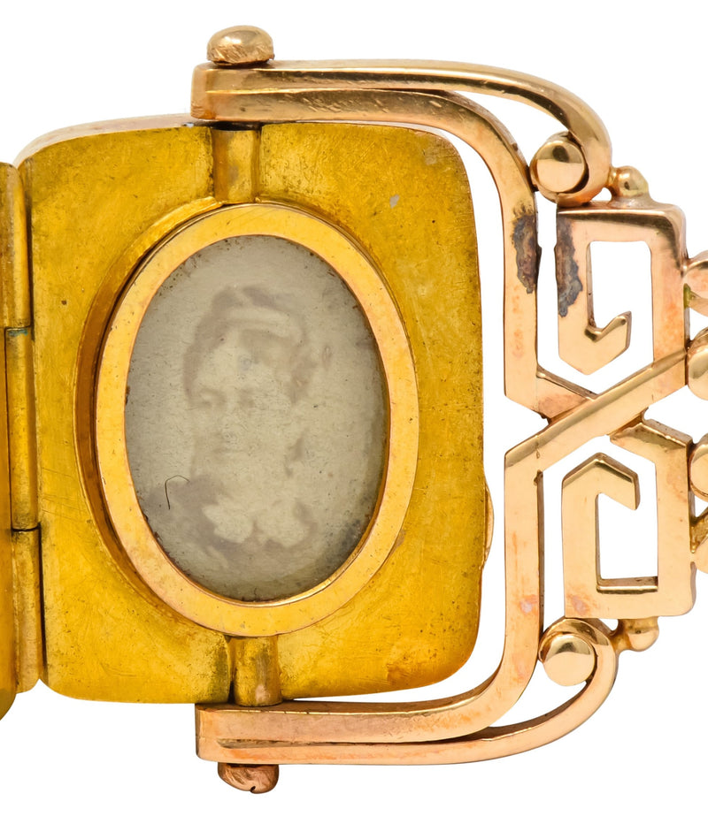 Unique 1870's French Victorian Agate Hardstone 14 Karat Gold Locket Fob Pendant - Wilson's Estate Jewelry