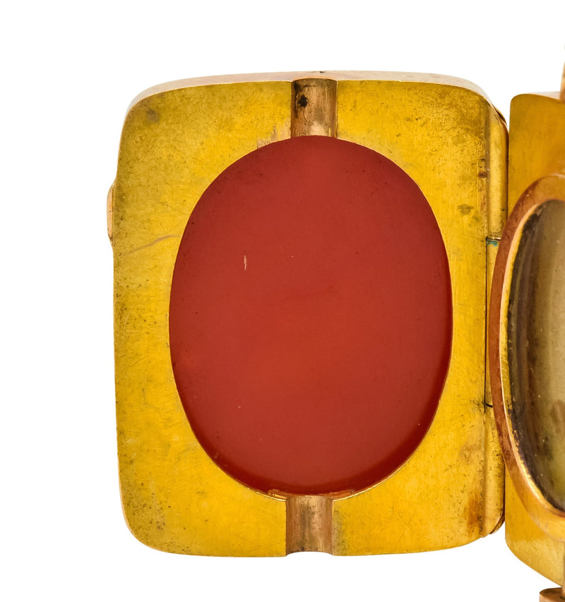 Unique 1870's French Victorian Agate Hardstone 14 Karat Gold Locket Fob Pendant - Wilson's Estate Jewelry
