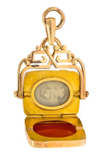 Unique 1870's French Victorian Agate Hardstone 14 Karat Gold Locket Fob Pendant - Wilson's Estate Jewelry