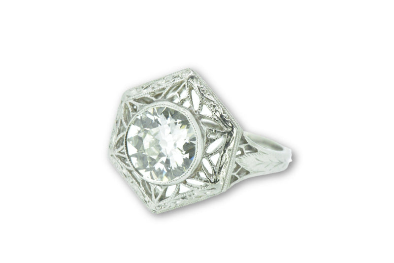 Unique Art Deco 1.19 Carats Old European Diamond Platinum Alternative Ring GIA Wilson's Estate Jewelry