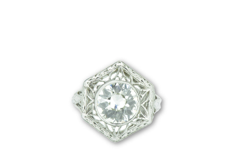 Unique Art Deco 1.19 Carats Old European Diamond Platinum Alternative Ring GIA Wilson's Estate Jewelry
