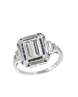 Unique Art Deco 2.90 CTW Diamond Sapphire Platinum Engagement Ring Wilson's Estate Jewelry