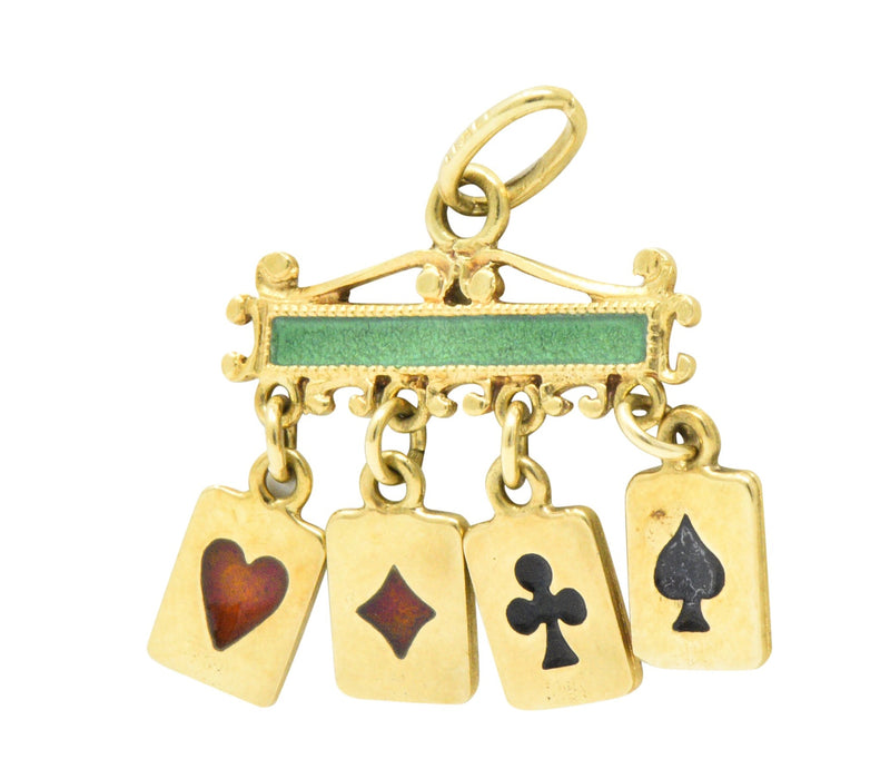 Unique Victorian Enamel 18 Karat Gold Playing Cards Charm Wilson's Estate Jewelry