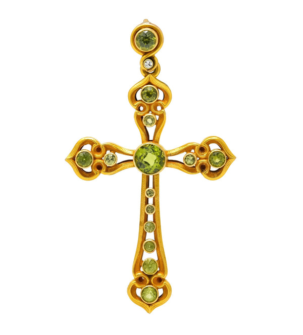 Unisex Victorian Peridot Diamond 14 Karat Gold Celtic Cross Pendant - Wilson's Estate Jewelry