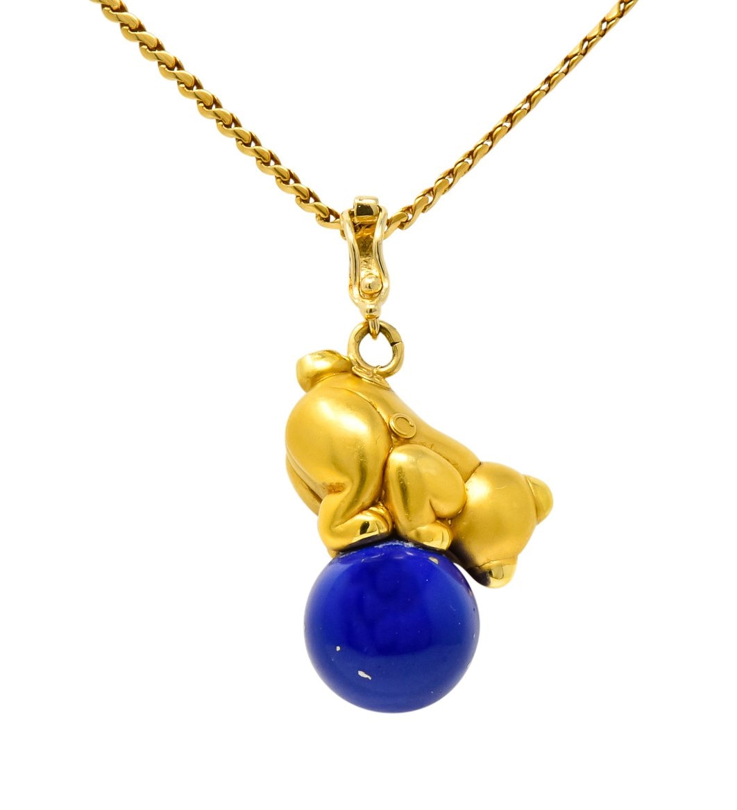 UnoAErre Contemporary Lapis Lazuli 18 Karat Gold Teddy Bear Pendant Necklace - Wilson's Estate Jewelry
