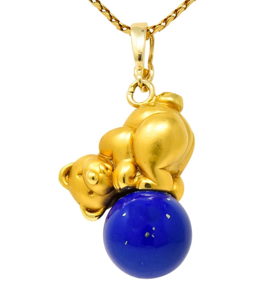 UnoAErre Contemporary Lapis Lazuli 18 Karat Gold Teddy Bear Pendant Necklace - Wilson's Estate Jewelry