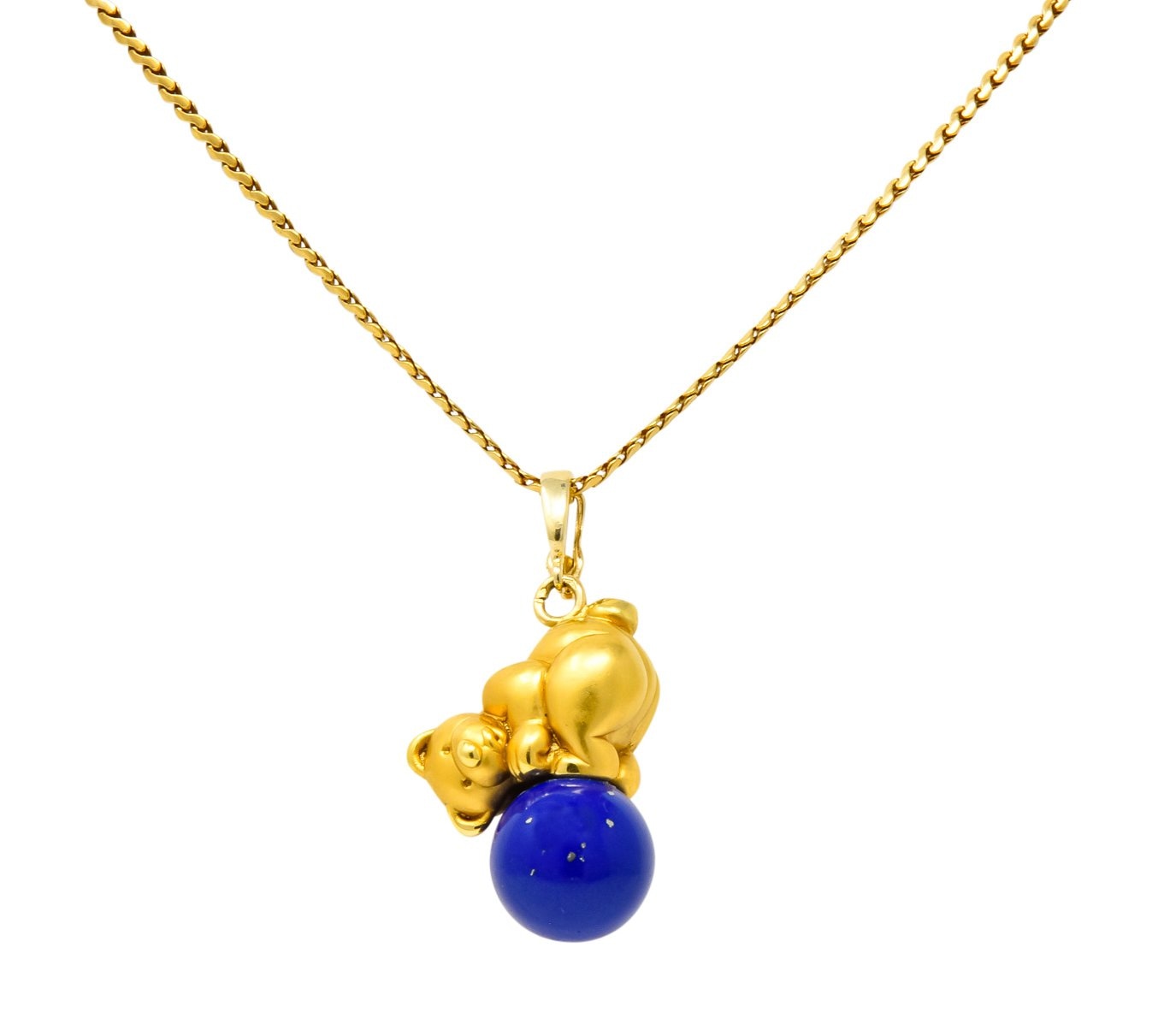 UnoAErre Contemporary Lapis Lazuli 18 Karat Gold Teddy Bear Pendant Necklace - Wilson's Estate Jewelry