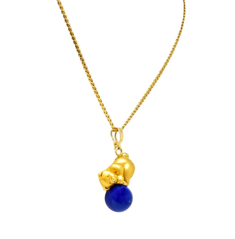 UnoAErre Contemporary Lapis Lazuli 18 Karat Gold Teddy Bear Pendant Necklace - Wilson's Estate Jewelry