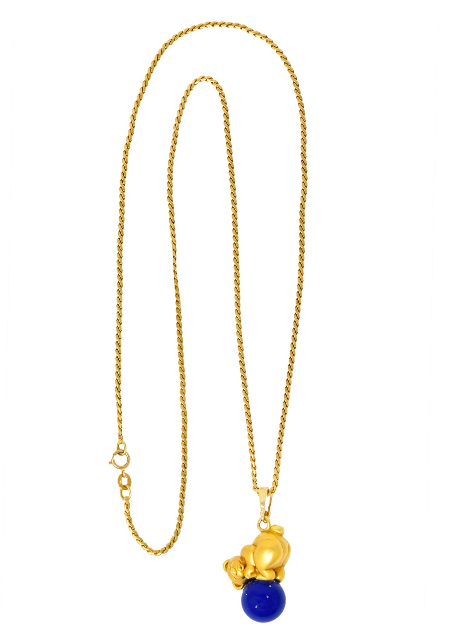 UnoAErre Contemporary Lapis Lazuli 18 Karat Gold Teddy Bear Pendant Necklace - Wilson's Estate Jewelry