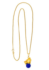 UnoAErre Contemporary Lapis Lazuli 18 Karat Gold Teddy Bear Pendant Necklace - Wilson's Estate Jewelry