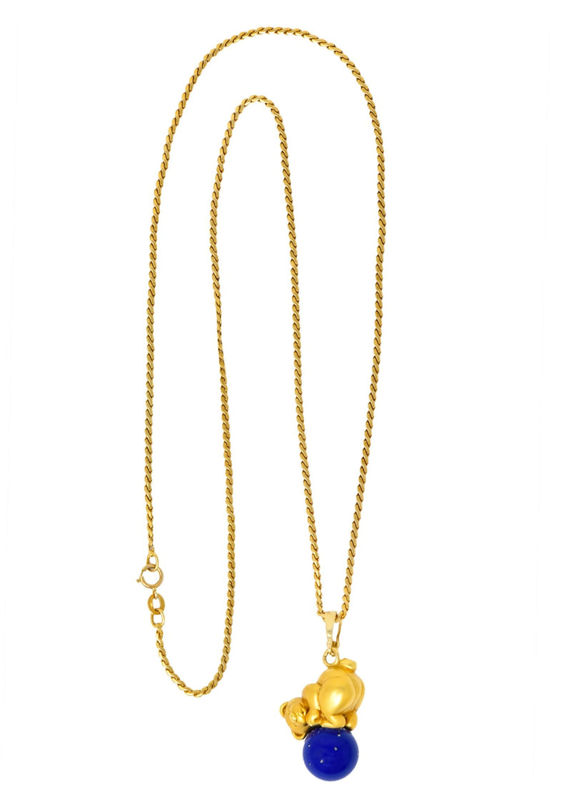UnoAErre Contemporary Lapis Lazuli 18 Karat Gold Teddy Bear Pendant Necklace - Wilson's Estate Jewelry