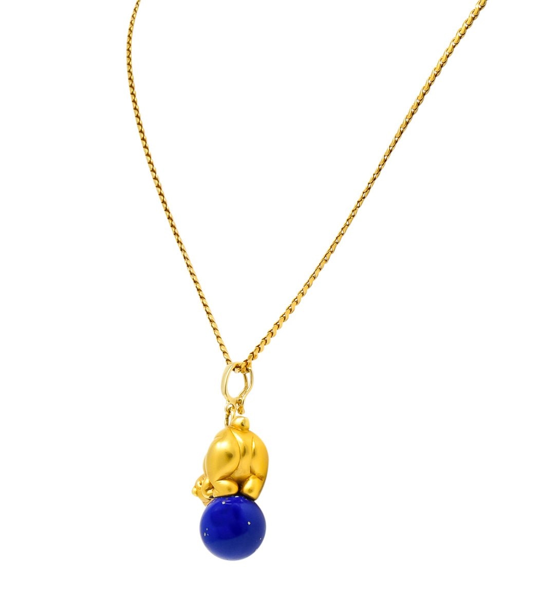 UnoAErre Contemporary Lapis Lazuli 18 Karat Gold Teddy Bear Pendant Necklace - Wilson's Estate Jewelry